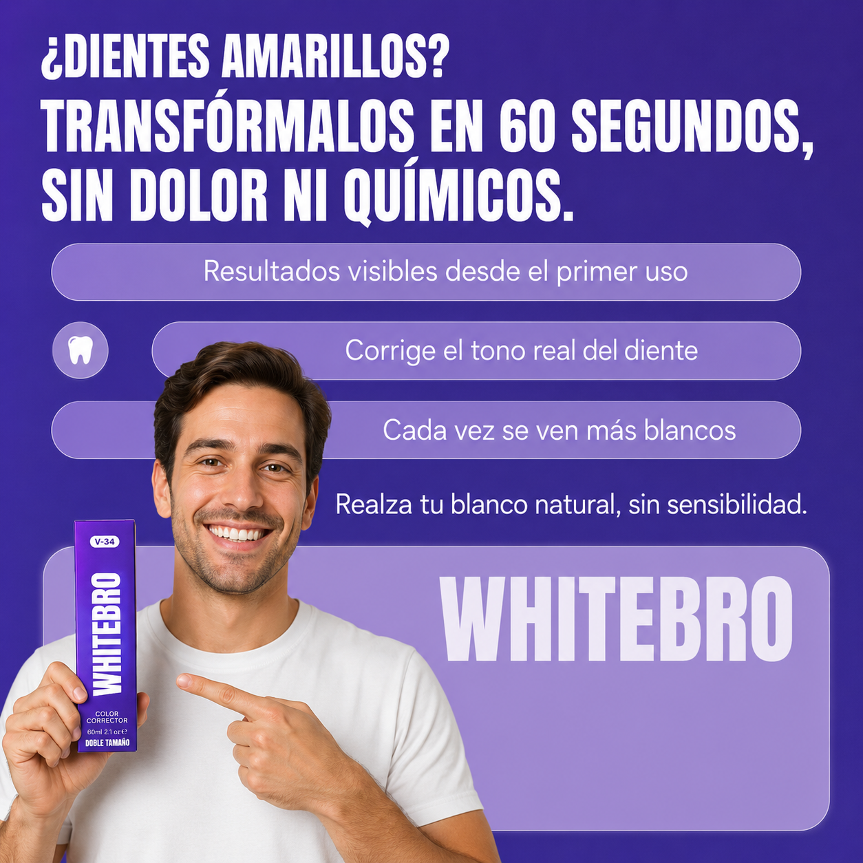 Whitebro – Blanqueador Dental Instantáneo para una Sonrisa Más Blanca
