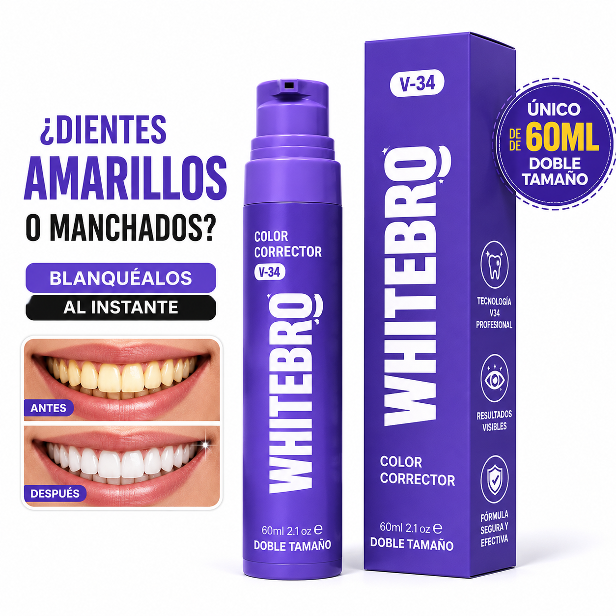 Whitebro – Blanqueador Dental Instantáneo para una Sonrisa Más Blanca